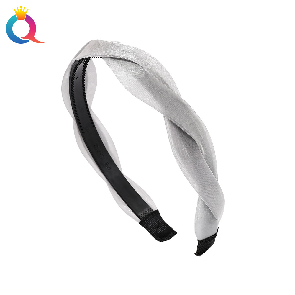 Qiyue Cross-border Amazon Organza woven hair bands, facial cleansing hair accessories, hair pressing, fresh and simple headbands wholesale Item Picture
