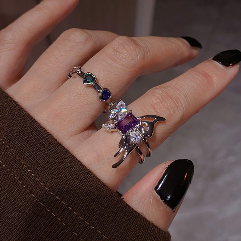 A niche design with a hollowed-out butterfly and a delicate purple zircon open ring for women on Instagram, featuring a cold and stylish personality details Picture