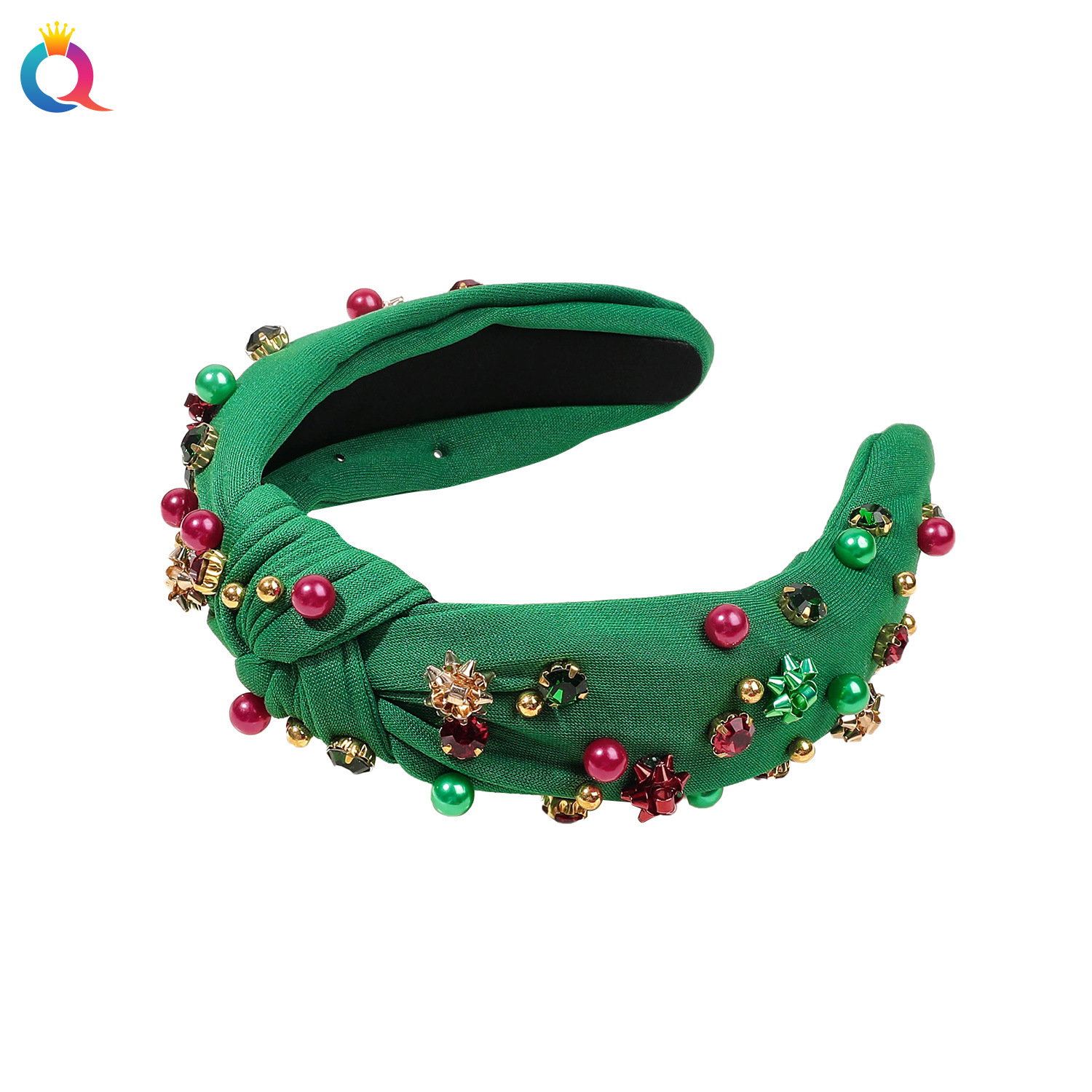 Qiyue Cross-border European and American style diamond-encrusted knot Christmas headband, high head pressure hair, face wash headband hair accessory wholesale Item Picture