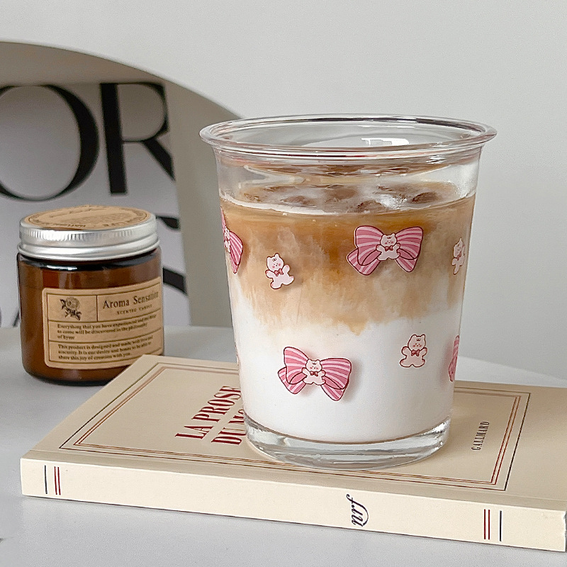 Bolimei Bow Bear Glass Cup, Milk Cup, Girlish Heart Water Cup, Large Capacity Drinking Cup Specification drawing