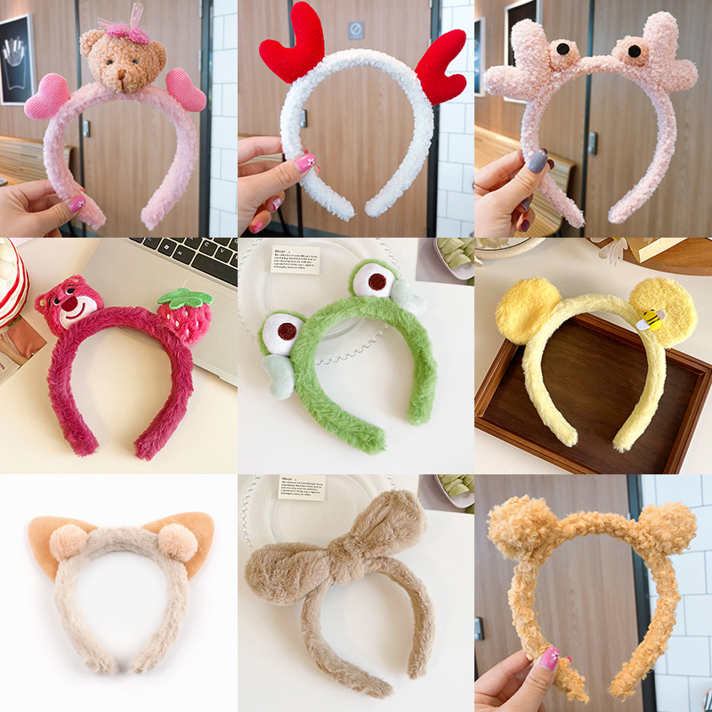 Korean Kawaii cute girl headband spring and summer plush cartoon headband Sweet girl hair-pressing and face-washing headband Application Scenario