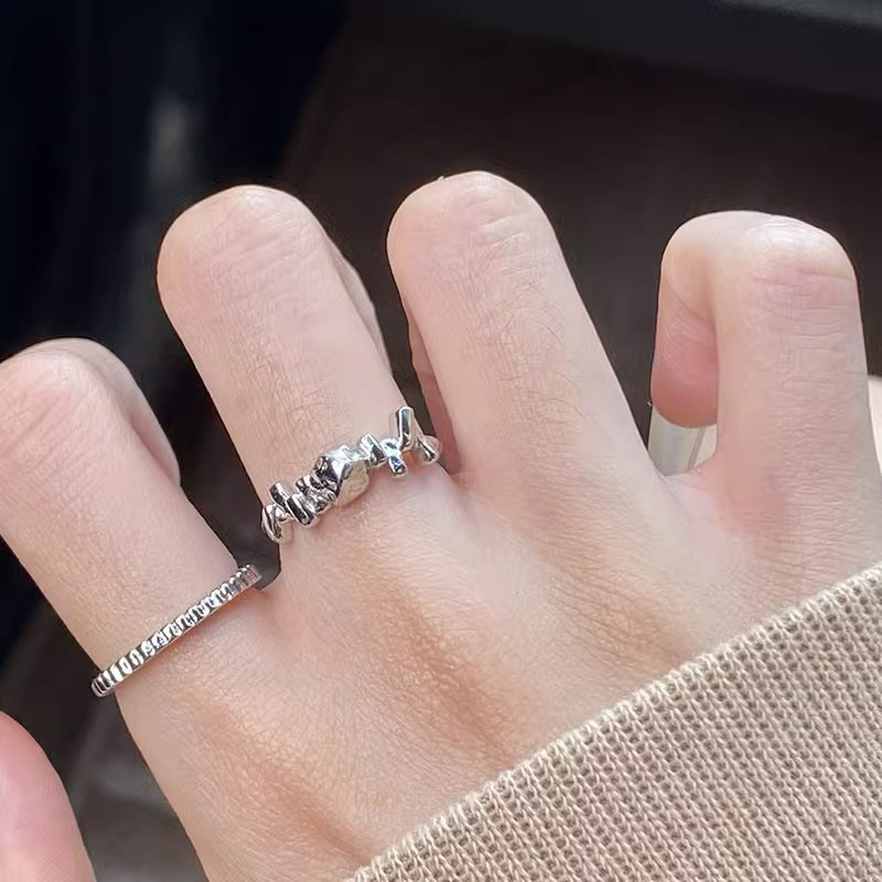 Irregular texture open ring, women's niche design, high-end, layered band, simple and individual, plain ring index finger ring full figure
