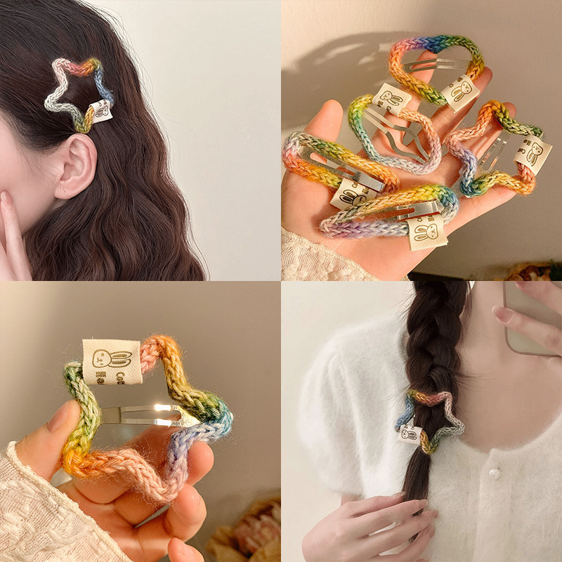 Korean-style colored woolen five-pointed star side clip, bangs hairpin, women's forehead headwear Spring/Summer 2025 new style side clip full figure