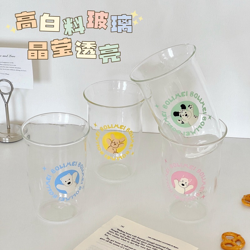 Couple water cups, Korean InS-style glass cold brew coffee cups, cartoon glass cups, large-capacity drinking cups details Picture
