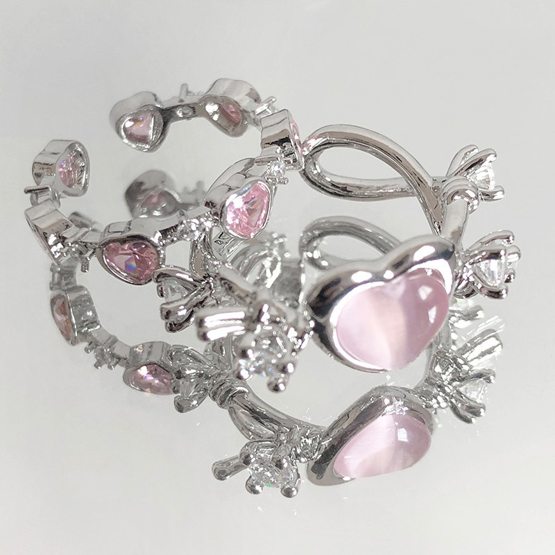 A light luxury and high-end heart-shaped opening ring, zircon, a niche sweet and cool personality, and an exquisite layered ring in a cold style on Instagram Specification drawing