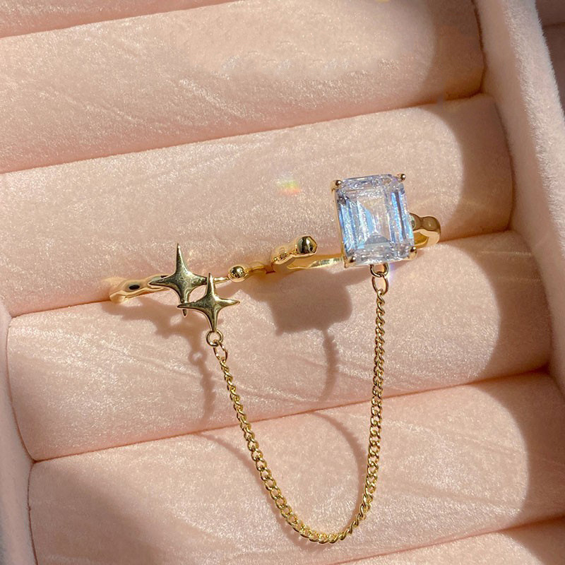 Starlight Luxury high-end star chain open ring ins Cold and elegant Suzhou square zircon set ring full figure