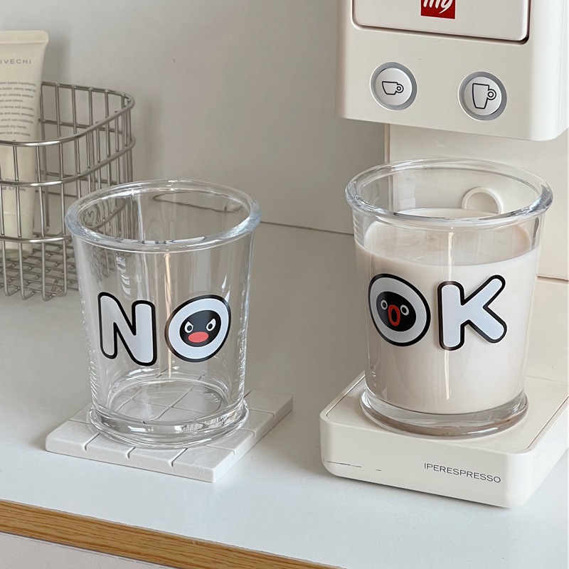 Simple ok water cups, household girls' milk cups, penguin cups, ins air-cooled brew cups, coffee cups, couple glass cups Specification drawing