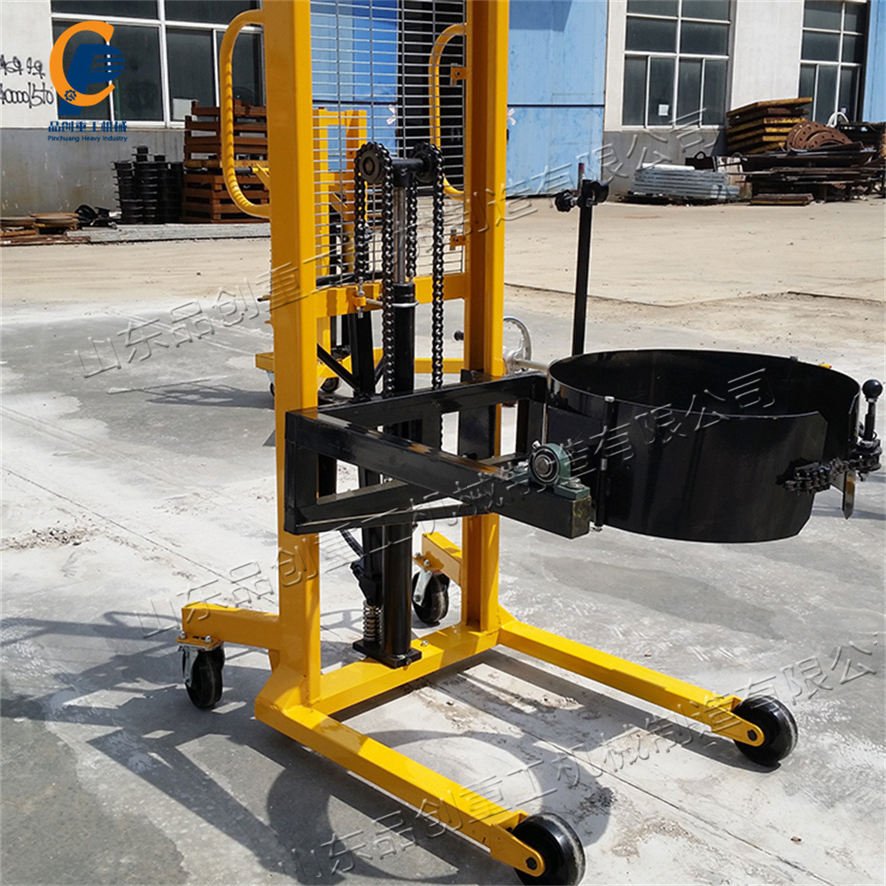 Hand-pushed plastic drum elevator, electric oil drum and iron drum transporter, clamp-type filling oil drum stacker details Picture