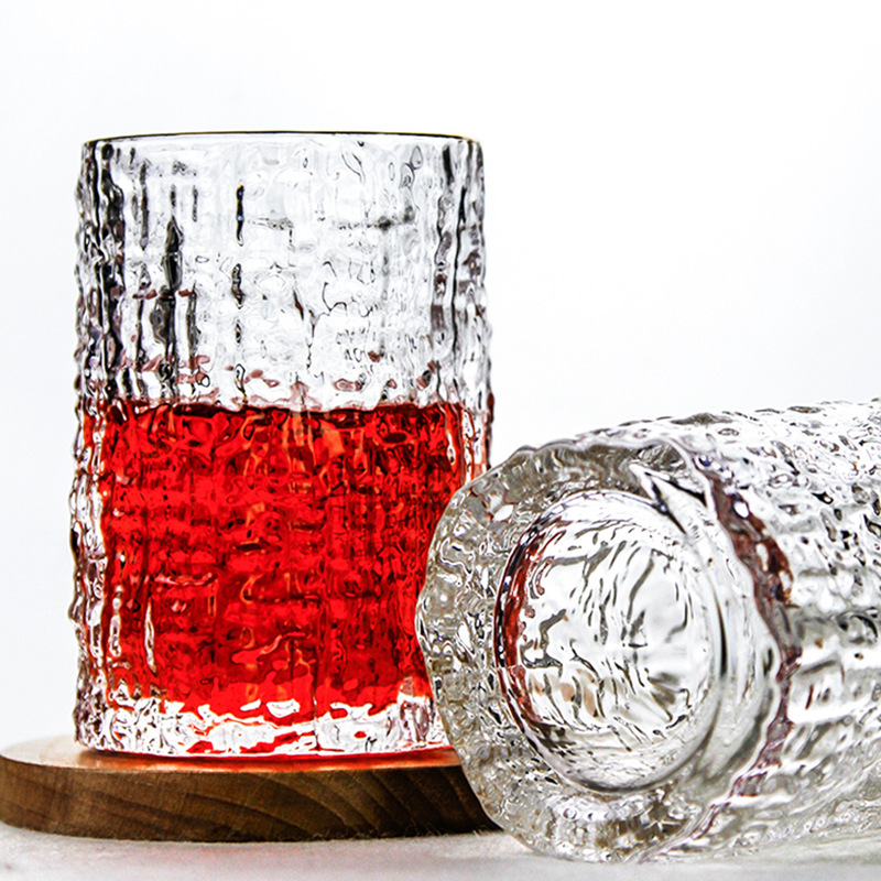 ins bark-patterned glass water cup, women's forest-themed niche relief glass cup, summer juice drink milk cup Application Scenario