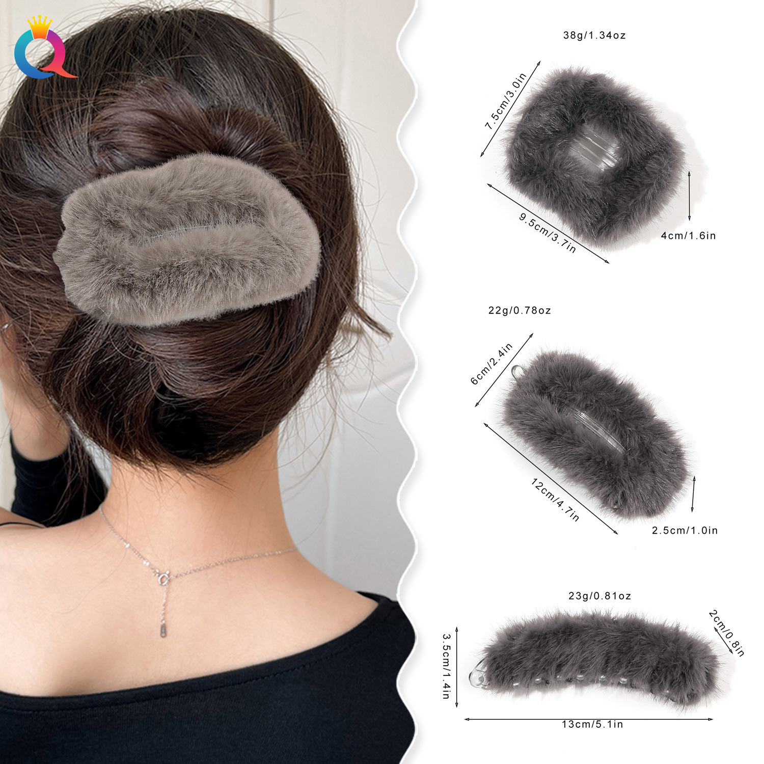 Qiyue Cross-border Autumn and Winter PC plush hair clips, high-end style, updo hair clips, women's hair clips, shark clips, hair accessories wholesale details Picture