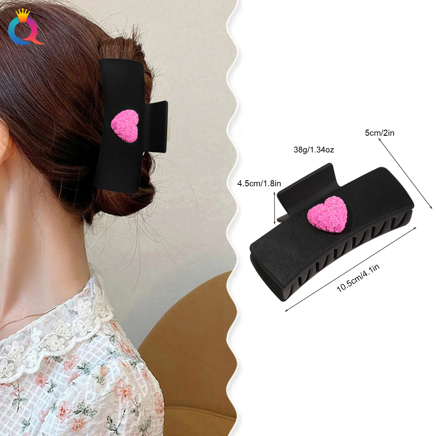 Wholesale of Qiyue Amazon vintage leather hair clips, heart-shaped grab clips, high-end large square shark clip hair accessories details Picture