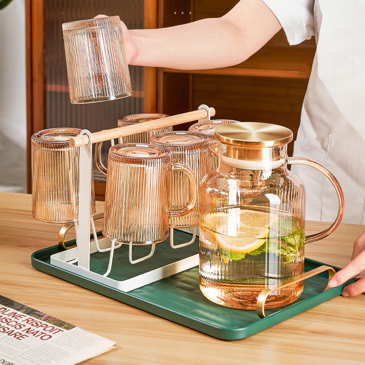American striped glass handle cup set, drinking cup with handle, tea cup, living room home, vertical pattern cup, simple water bottle Specification drawing