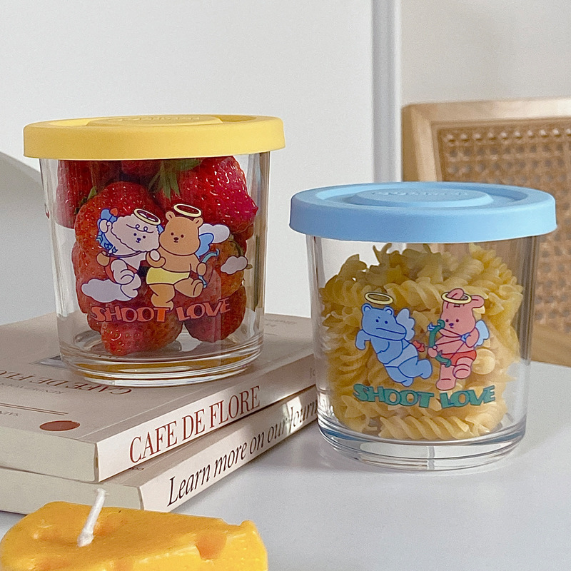 Japanese and Korean InS-style refrigerator preservation jars, cartoon glass jars, storage jars, sealed boxes, household storage jars full figure