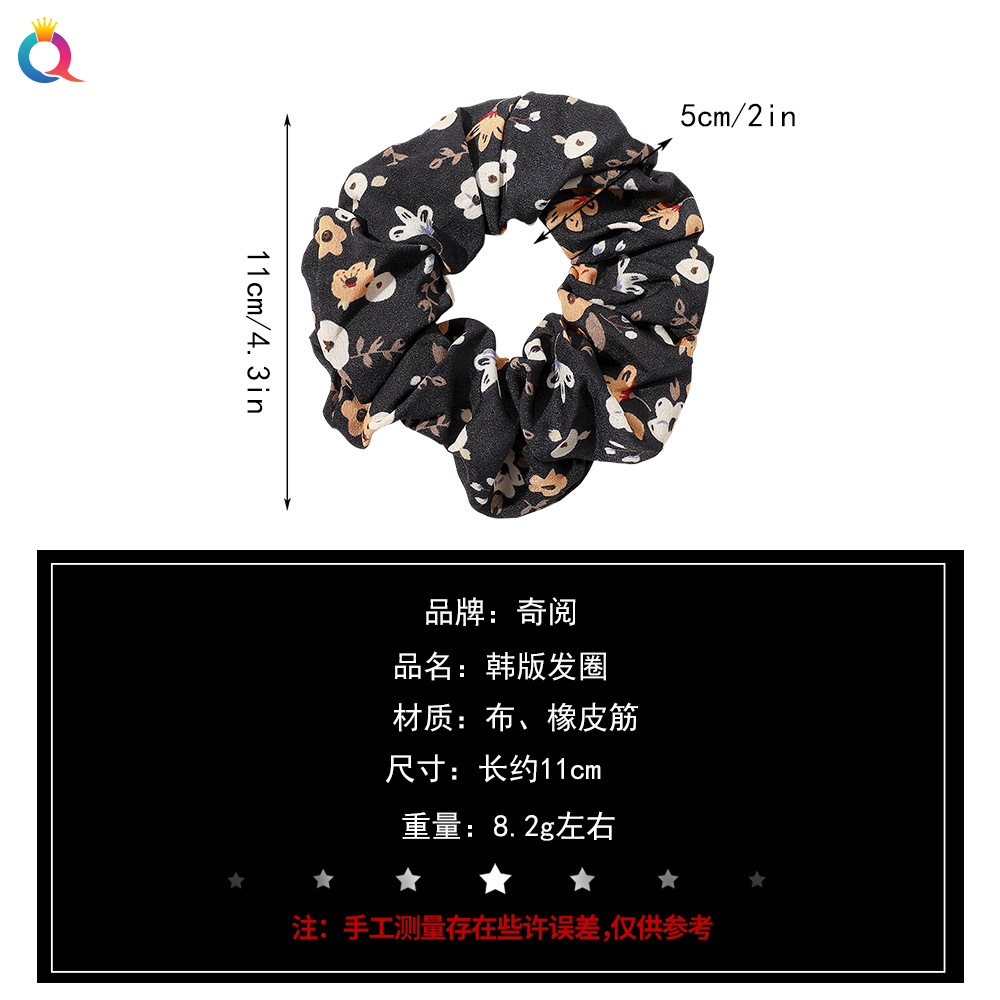 Qiyue Cross-border's new floral fabric large intestine ring, Korean forest-style fresh hair band, ponytail hair tie, hair accessory for women Specification drawing