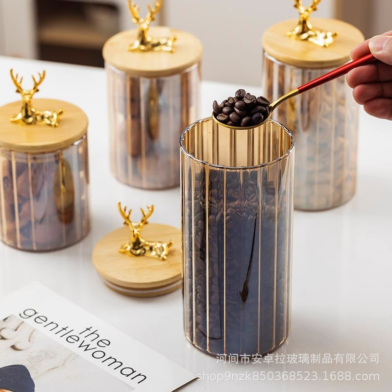 Cross-border Nordic deer head storage tanks, high borosilicate glass tanks, kitchen moisture-proof and airtight tanks, grain and cereal storage tanks details Picture