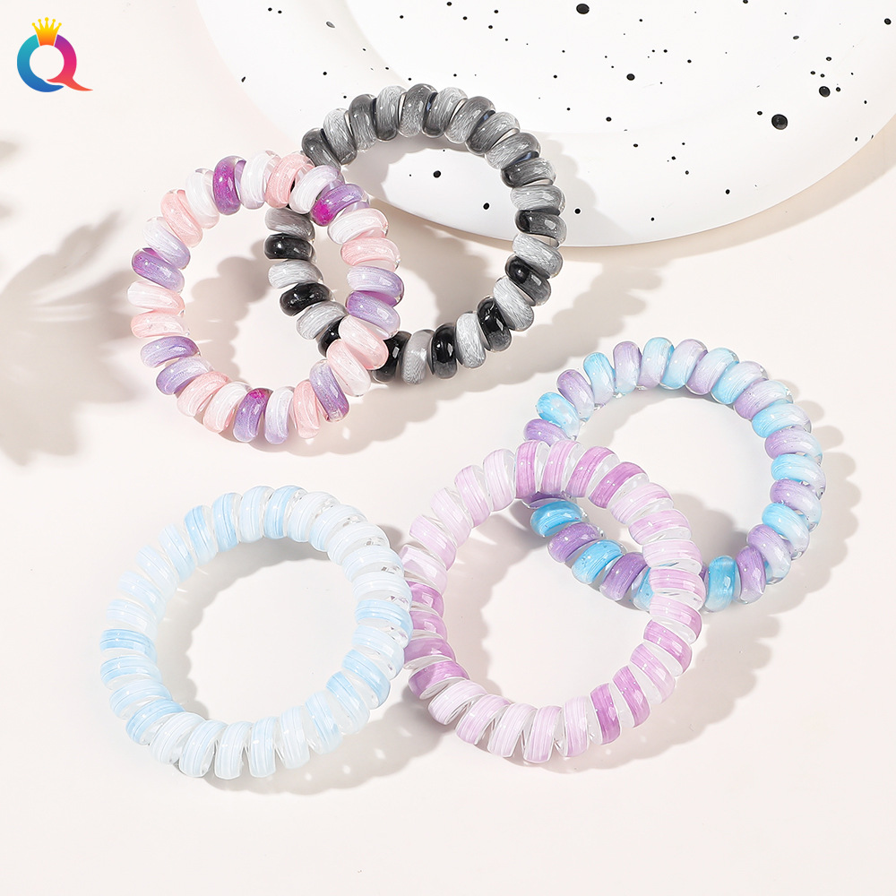 Wholesale of Qiyue Korean version simple gradient color telephone line hair band headband for women with a high-end look, hair tie rubber band headwear details Picture