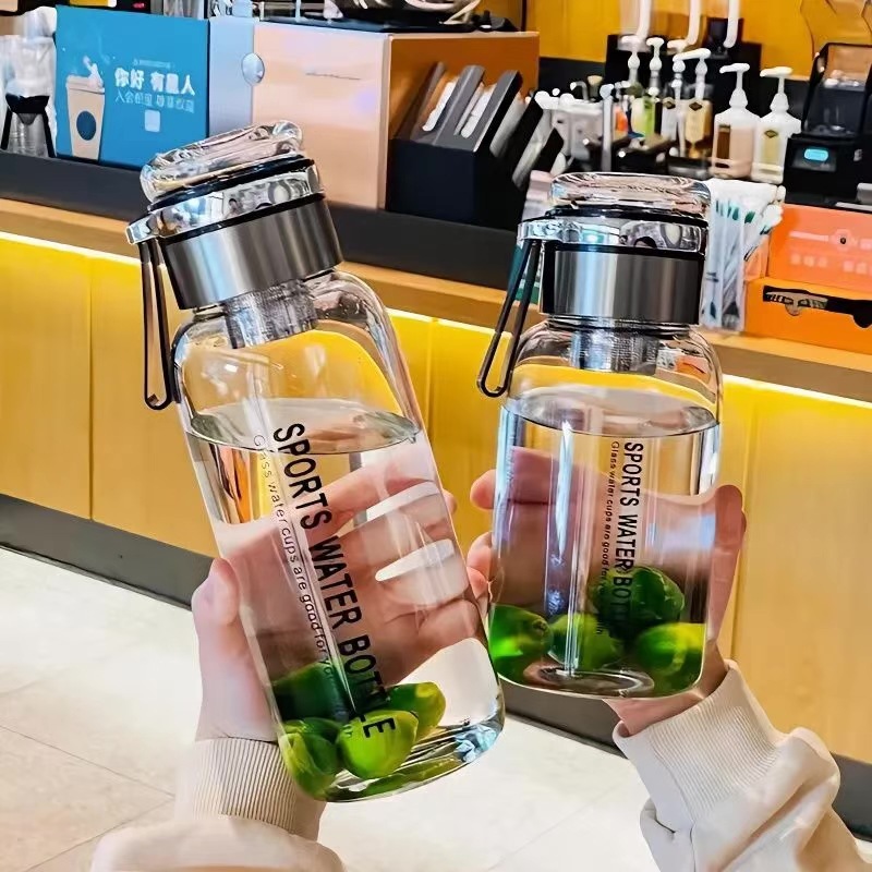 Large-capacity 1000ml ton-ton water cup, tea-water separation cup, sports and fitness summer glass water cup, water bottle for cross-border Specification drawing