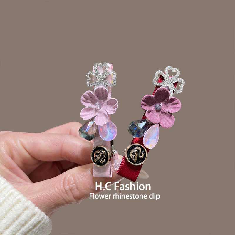 Korean high-end style flower duckbill clips, fashionable women's hair clips, top clips, cute side bangs, one-line clips, hair accessories and headwear Specification drawing
