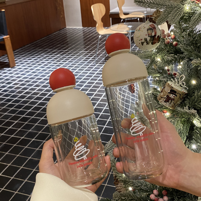 Cute red nose double-layered glass, New Year Christmas tree, large-capacity water cup, high-temperature resistant sealed portable cup full figure