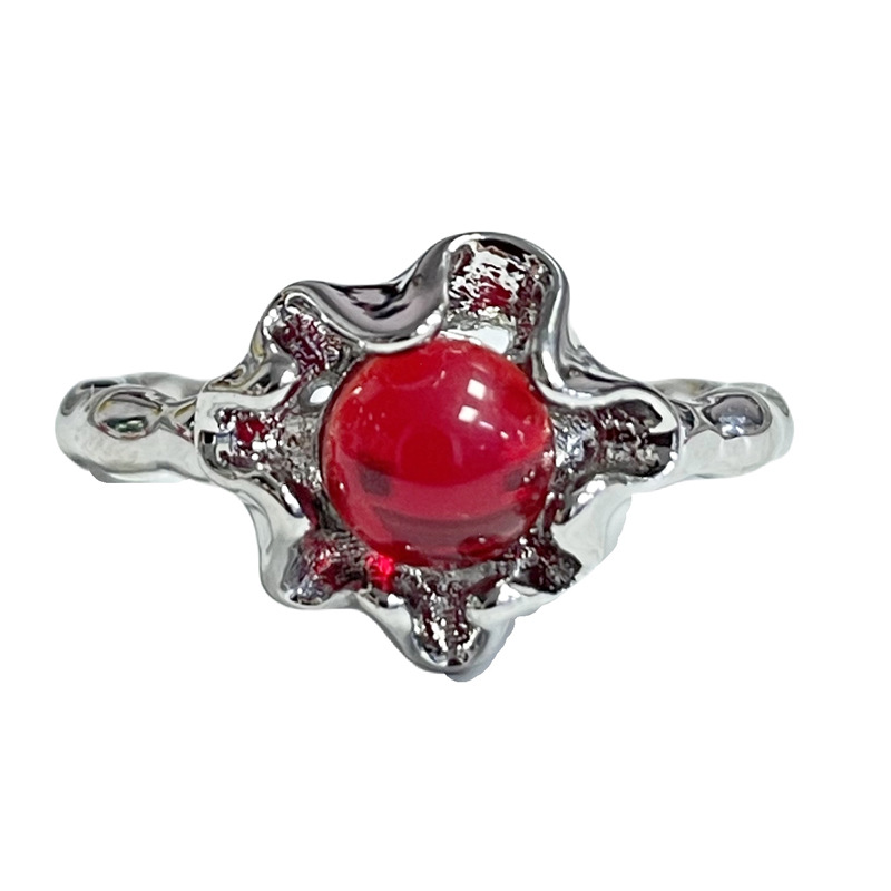 Dark style redstone open ring, women's texture pleated, fashionable, individual and niche design, European and American punk couple rings Item Picture