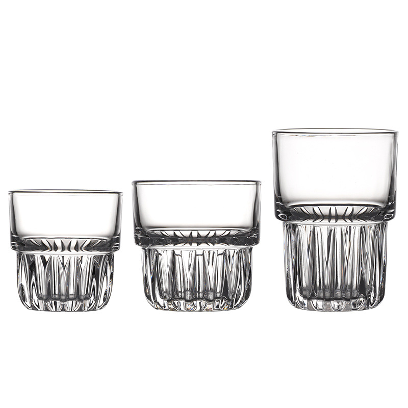 Creative vertical pattern stackable juice and beverage cups, restaurant, bar, KTV cups, beer mugs, transparent glass water cups Item Picture