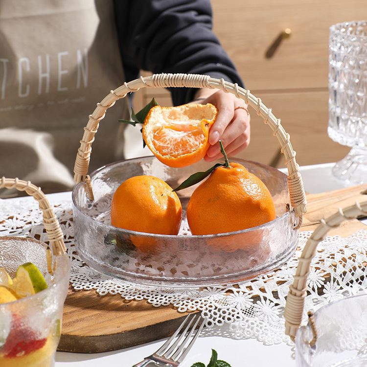 Wicker hand-held basket, Internet celebrity, high appearance level, fruit plate, living room glass storage, snack plate, ice bucket, high-end fruit basket full figure