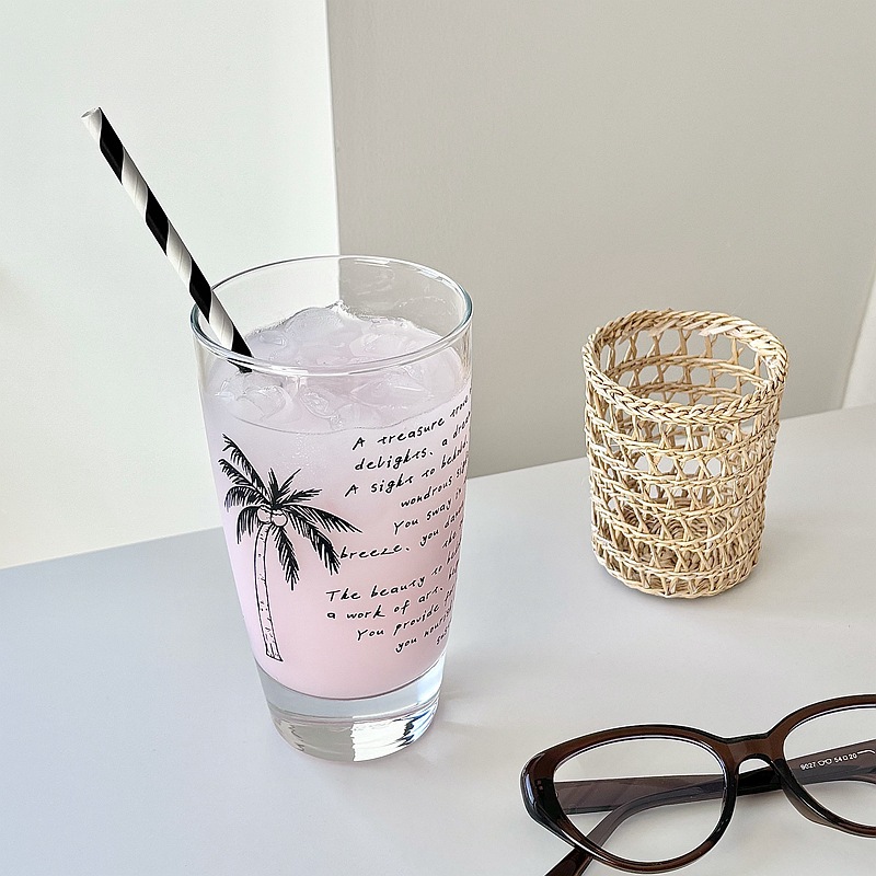 Homemade coconut tree cups, glass cold brew cups, coffee cups, household drinking cups, glass cups, breakfast cups, milk cups