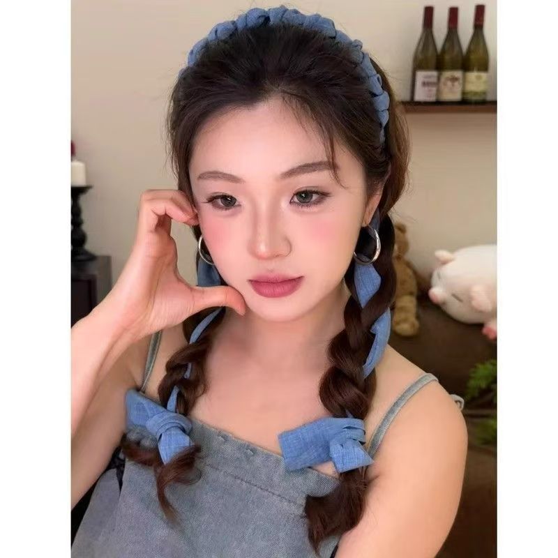 Denim ribbon ~ New summer cool-feeling twisted knot sweet and spicy girl full tied teeth comb ribbon headband details Picture
