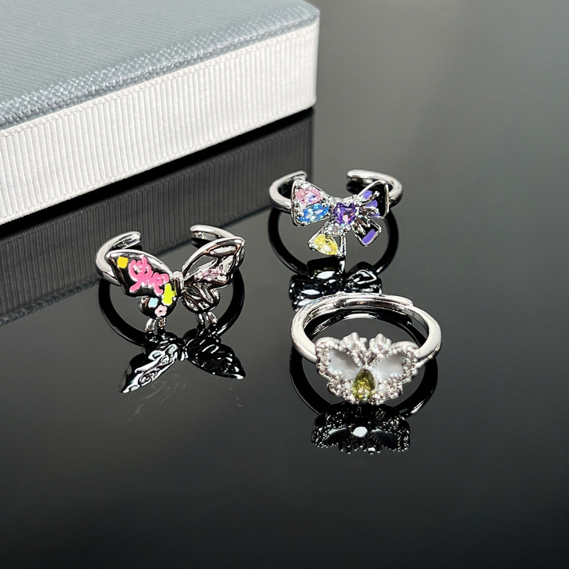 New autumn and winter colorful enamel drop glaze butterfly opening ring for women, sweet and cool Korean style, unique and versatile, a niche ring Specification drawing