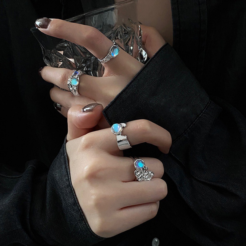 Opal Moonlight Lava Zircon couple Open Ring, a niche design for women's Instagram index finger ring, a high-end ring trend full figure