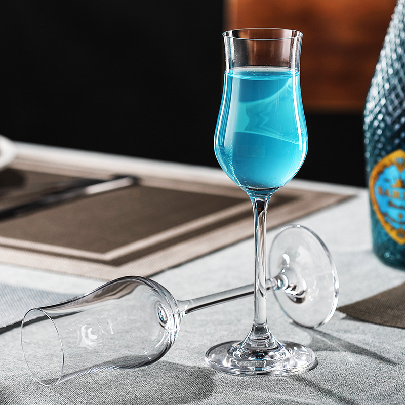 Wholesale Idelita crystal glass tasting glasses, tulip sweet wine glasses, champagne glasses and tasting glasses with logo printing full figure