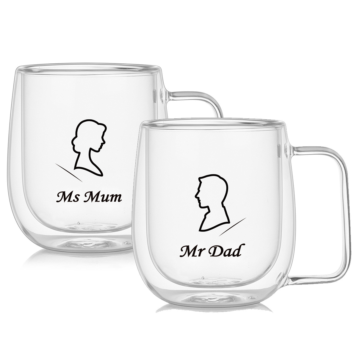 Wholesale high borosilicate double-layer insulated glass cups, big-bellied coffee cup sets, transparent water cups with handles, and household breakfast cups full figure