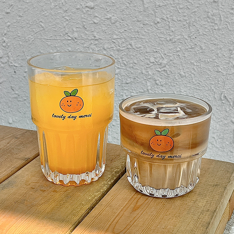 Bolimei Korean InS-style orange glass cup, cold brew coffee cup, glass cup, drinking cup full figure