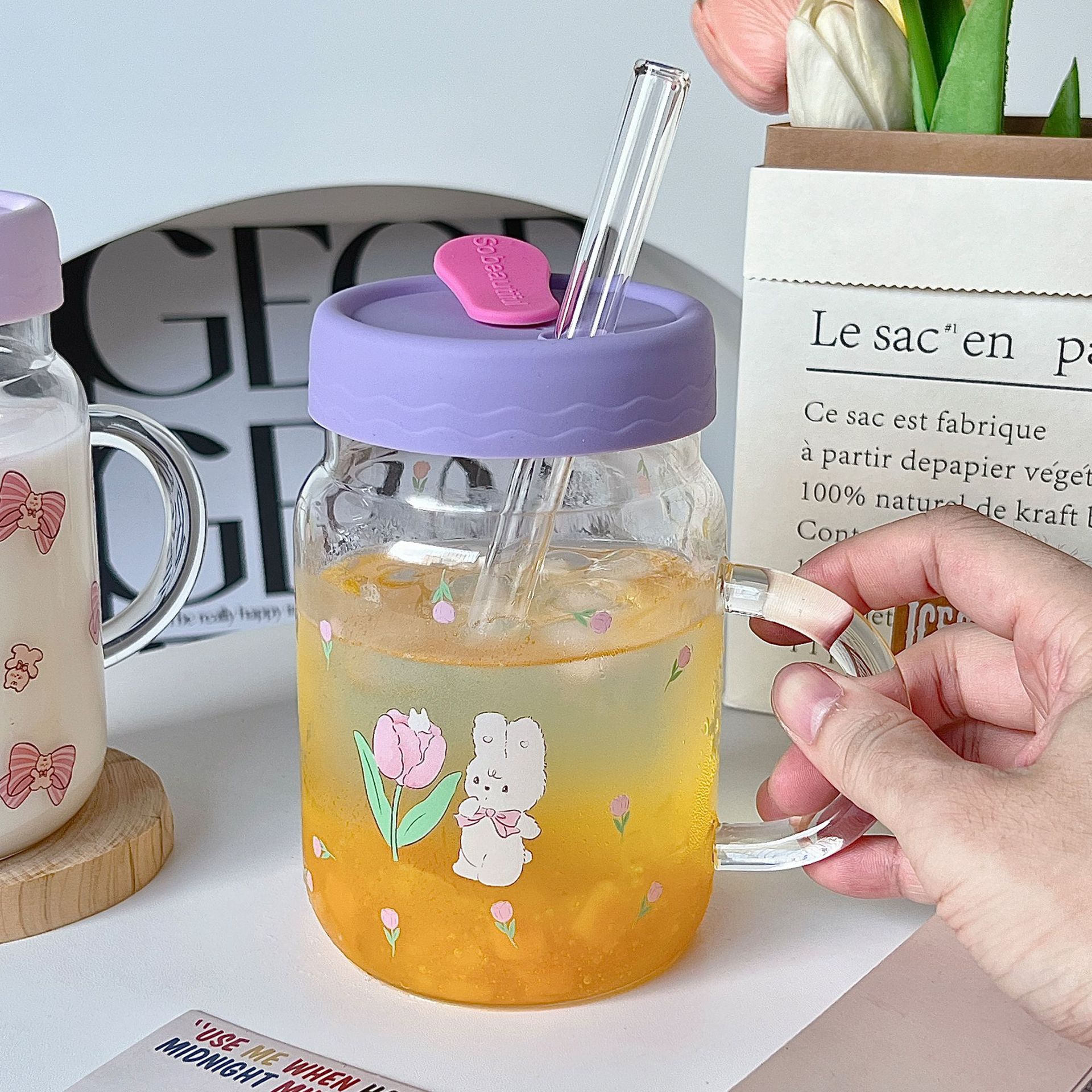 Boli Mei Korean InS-style high borosilicate heat-resistant glass straw cups, student drinking cups, glass cups wholesale Specification drawing