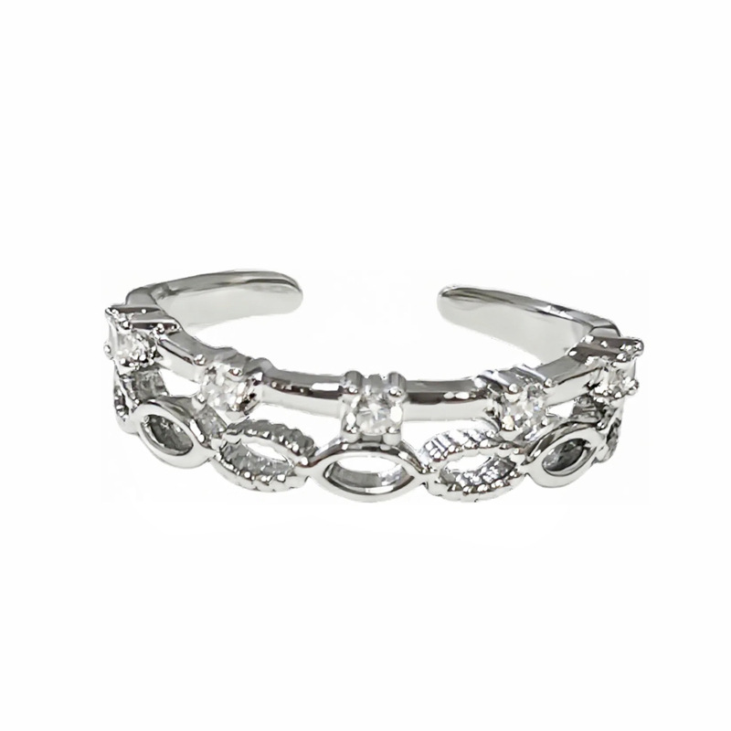 Korean-style lace hollowed-out diamond-encrusted simple open ring, women's light luxury, fashionable and niche design, high-end ring Item Picture
