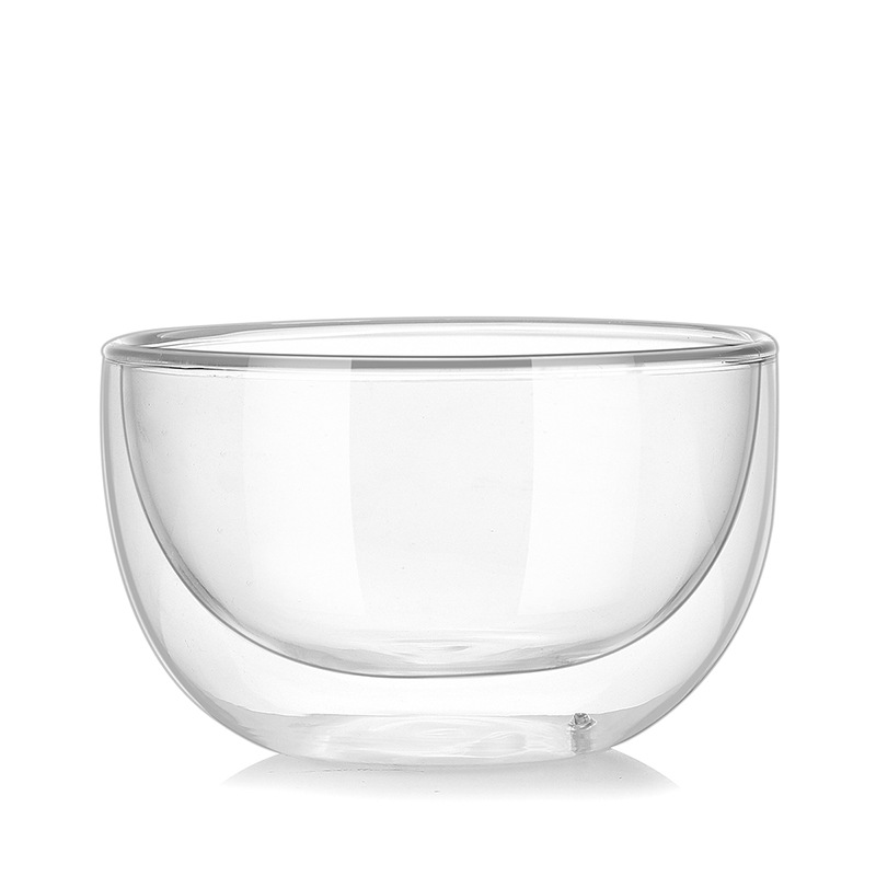 Factory wholesale household double-layer glass bowls, high borosilicate heat-resistant glass tableware, transparent fruit salad bowls Item Picture