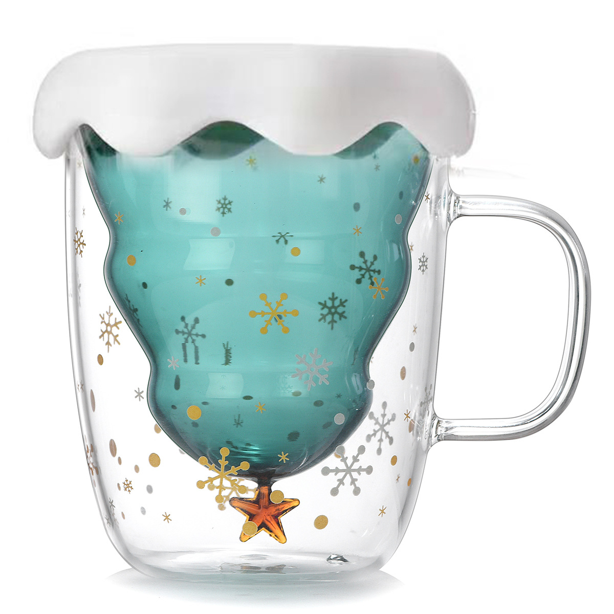 Christmas gift cups, creative glass cups, ins household water cups with LIDS, wholesale double-layer high borosilicate juice cups Item Picture