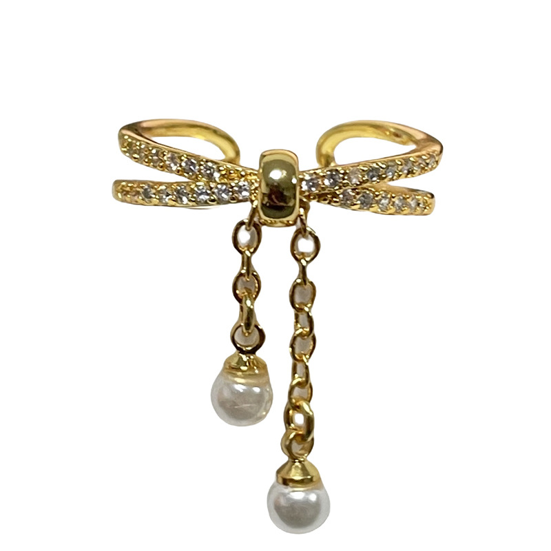 Exquisite French pearl chain tassel, elegant open ring, cat-eye, niche, simple, fashionable and versatile food ring Item Picture