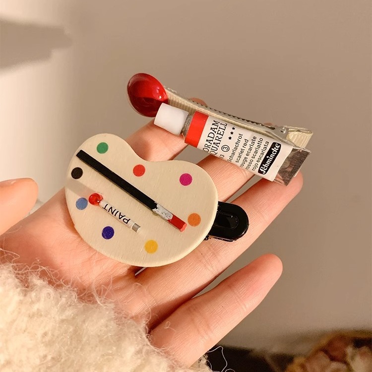 SAN Tong Fu 2025 New Style hair clips, cute and creative stationery, oil paints, brushes, bangs clips, hair accessories, edge clips for women details Picture