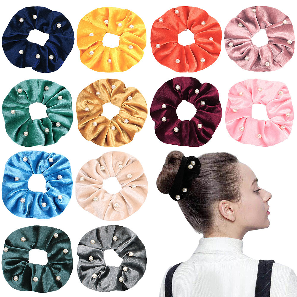 Qiyue Japanese and Korean style velvet fabric headwear, pearl hair band, large Intestine band, hair rope, hair flower, C129 full figure