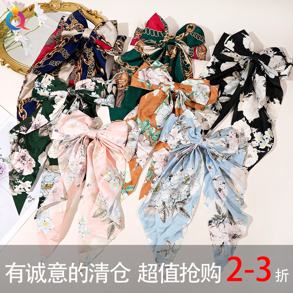Qiyue Special Offer: Bow ribbon hair clips, simple and elegant, silk back head spring clip hair accessories for women wholesale full figure