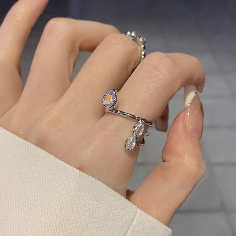 Cold style, unique design, high-end feel, waterdrop zircon ring for women, new 2023 trendy, cool and versatile joint ring Specification drawing
