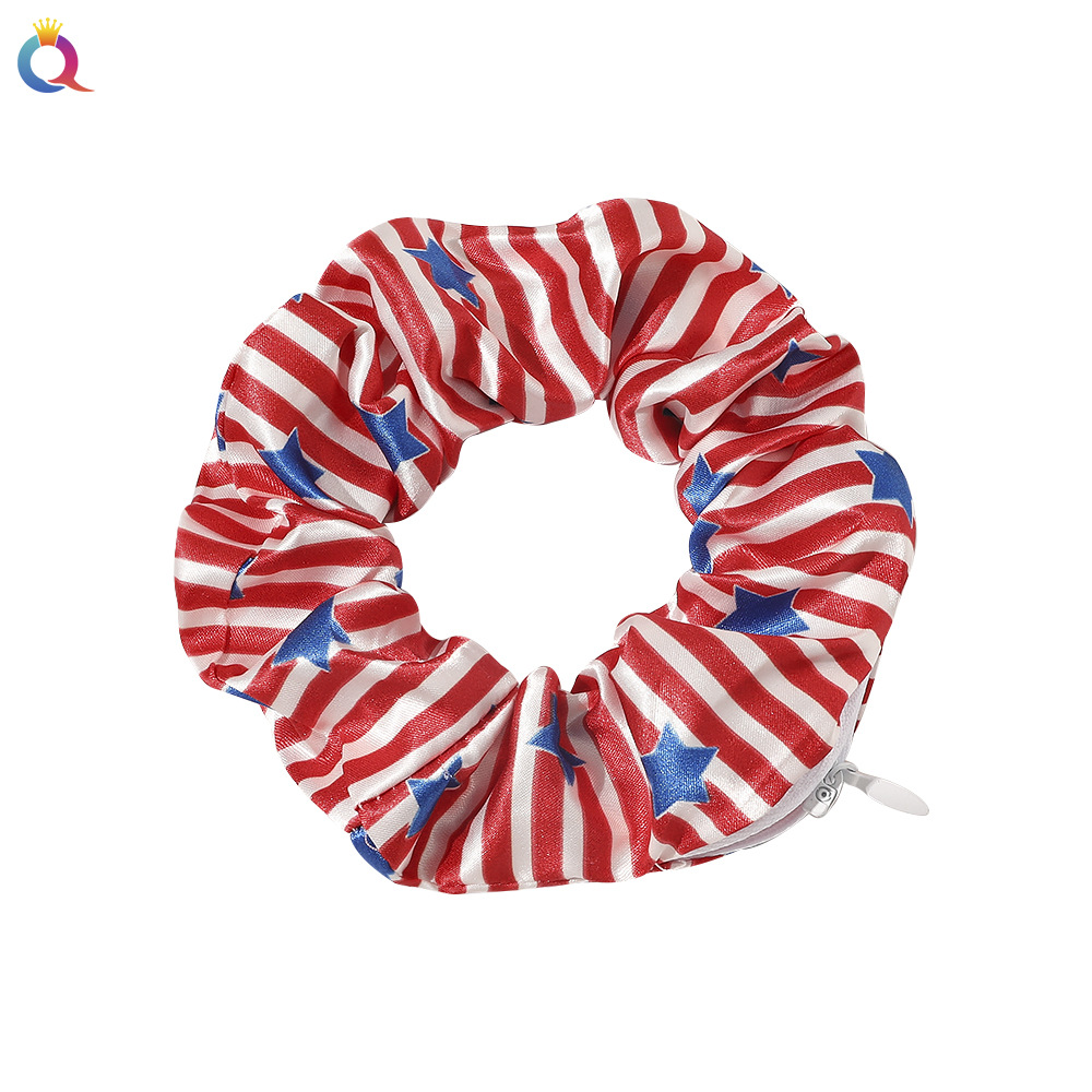 Qiyue European and American printed pattern Ding zipper Large Intestine Hair band Cross-border e-commerce Amazon zipper hair band wholesale Item Picture