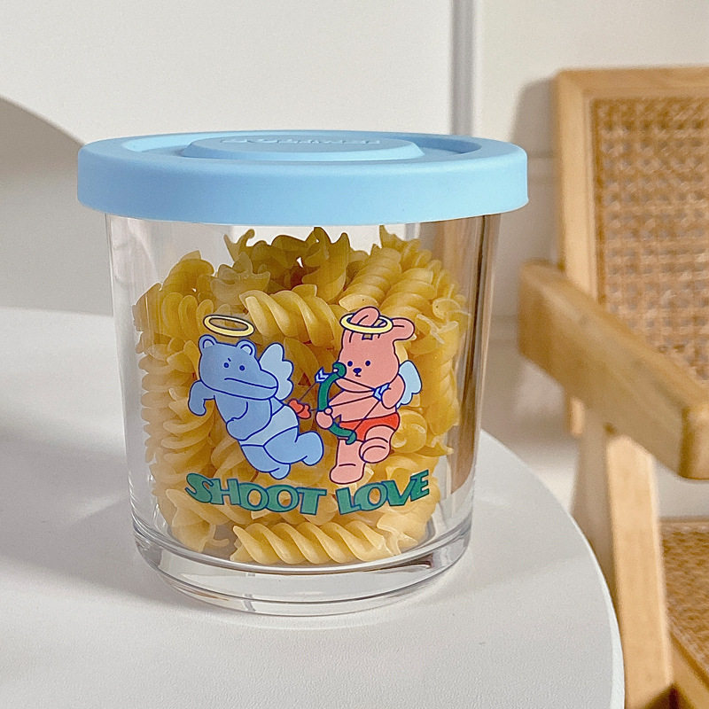 Japanese and Korean InS-style refrigerator preservation jars, cartoon glass jars, storage jars, sealed boxes, household storage jars details Picture