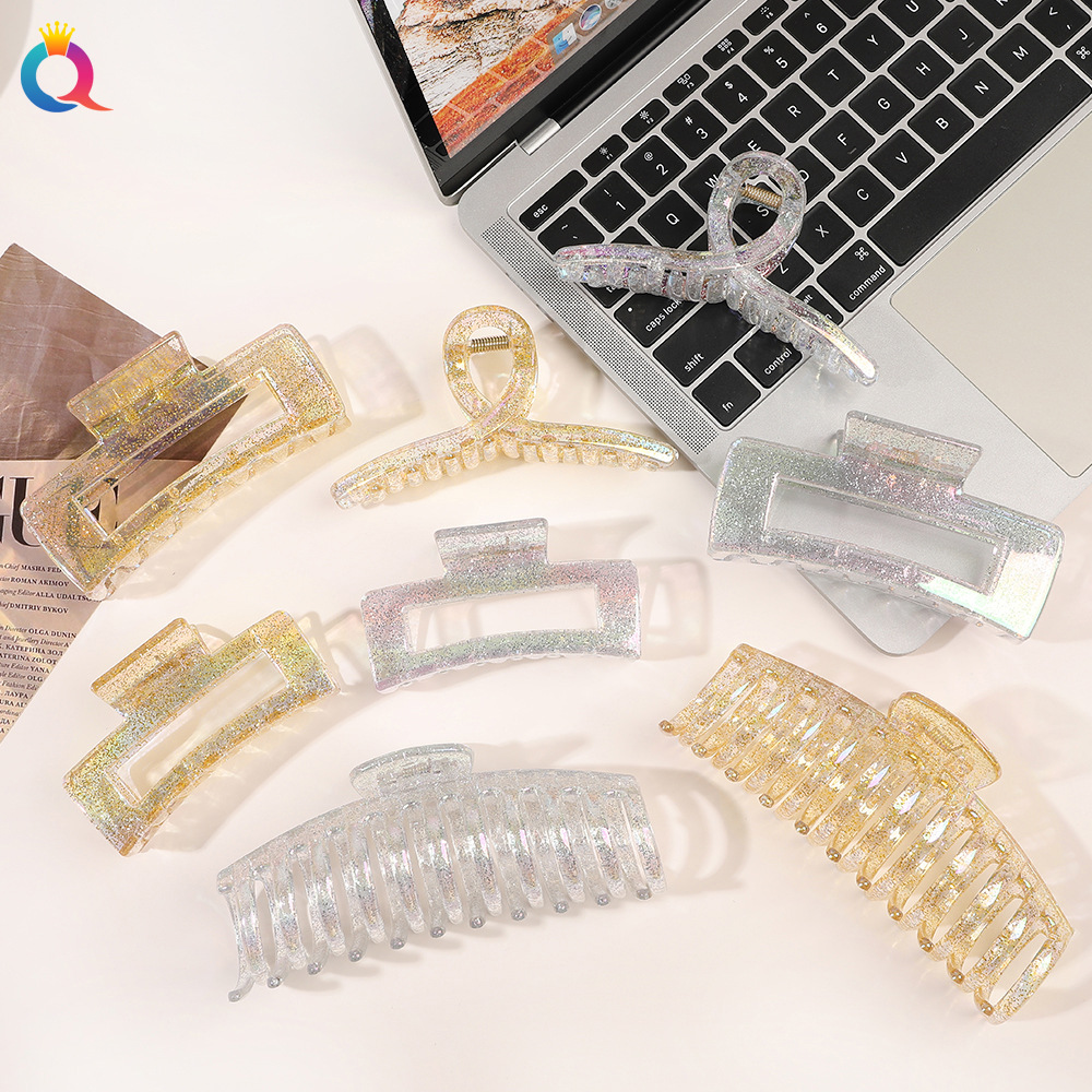 Qiyue Gold Powder AB color hair clip, simple large shark clip, back head updo hair clip, elegant hair clip, hair accessory wholesale full figure