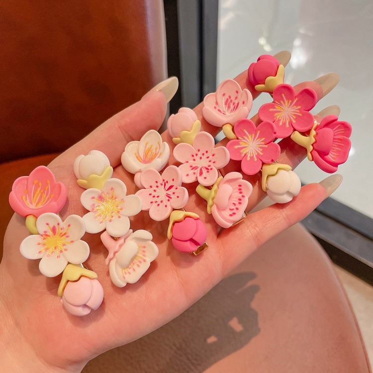 Pink peach blossom hair clips for women's summer side bangs, hair clip clips, headwear, 2023 trendy new one-line clip details Picture