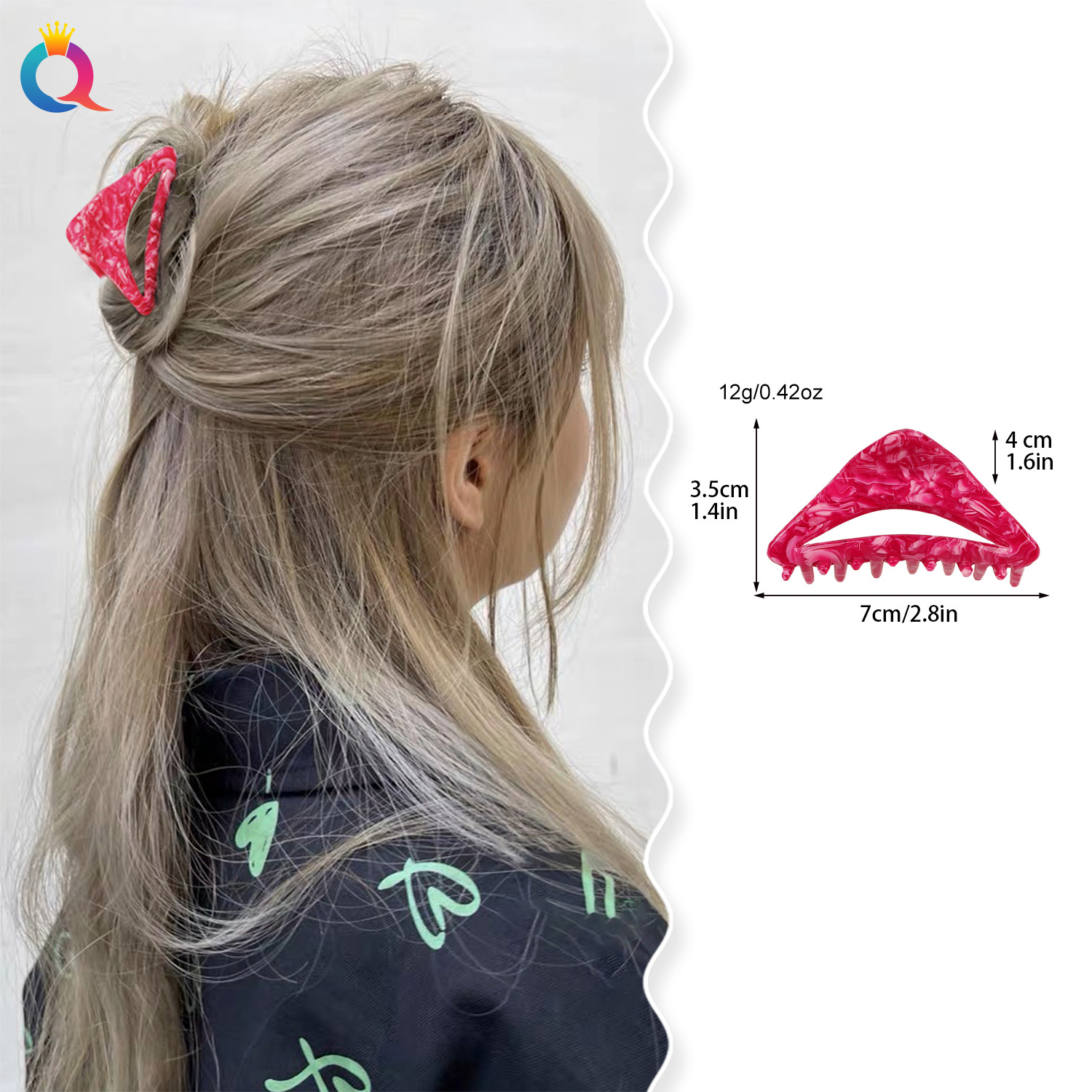 Qiyue Cross-border Acetic Acid hair clips, back head hair grippers, hair clips, hair accessories, women's triangular style shark clips wholesale details Picture