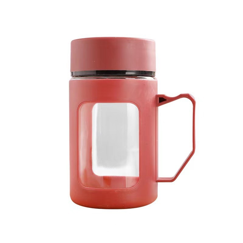 Double-layer heat-insulating handle business cup, simple glass water cup, tea-water separation cup, large-capacity gift cup, wholesale tea cup Item Picture