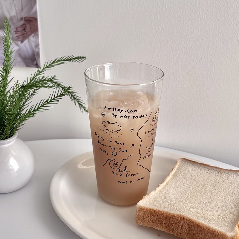 Homemade large-capacity American coffee cups, glass cups, weather map cups, milk cups, breakfast juice latte cups full figure