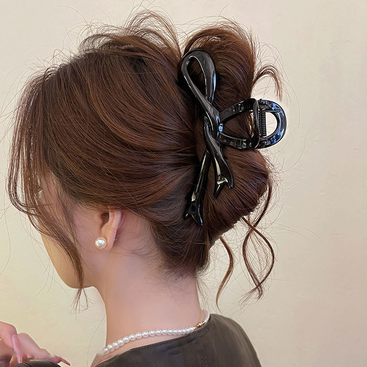 Simple ribbon bow clip large hairpin for women 2024 new style high-end shark clip hair accessory at the back of the head Specification drawing
